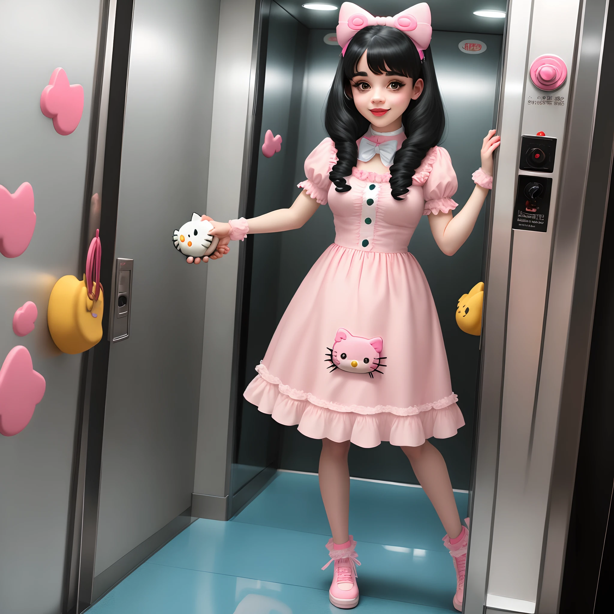 Melanie Martinez holding hello kitty in an elevator