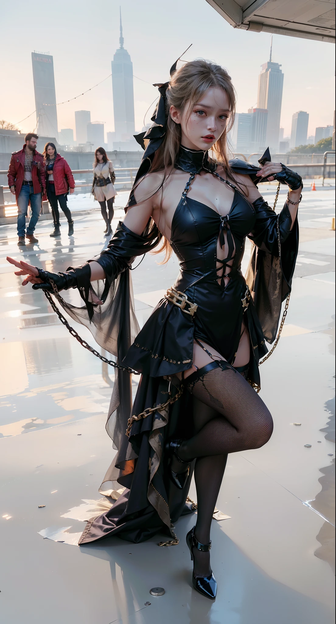 ,((Wearing a torn sheer costume of a superheroine)),(, No bra)), Wet crotch, Wet thighs, Beautiful girl with accentuated slender abs: 1.4, (((nipple tips protruding, areola is protruding, The shape of the pubic region is clearly visible)), sixpack abs: 1.4, Bust Botox, Photo, Sharpness, Unique 850 4, Koda850 k portrait camera, F1.6 shots, Ultra-realistic textures, Spectacular light textures, Cinestil 800 Fashion Mechanics, (futuristic sci-fi battle fashion: 1.1), (tied perfectly by chain), Restraint, Slaves, collars, ((wide prison with sunlight)), Dark fantasy, Realistic material details, extreme hight detail, Ultra-realistic materials ((Torn costume))), Wet, Cloudy, (Chained)), ((big emphasized by chains)), ((chains digging into crotch)), ( (Collar)), (, No bra), shredded costumes, broken golden shields and battle spears,, White combat gloves, Combat shoulder armor, Blood splattered on the face, Blood splattered, Realistic, (Bruises, Dirty, ripped clothing, skimpy clothing, Blood: 1.3), Torn Cape, Torn pantyhose, Long legs, ((iron pipe in the crotch)), Metallic shackles and fetters, ((chains hung from heaven)), Wet crotch is clearly visible, Swarovski's sword and the anatomy beneath his feet, (futuristic sci-fi battle fashion, Torn mesh stockings),