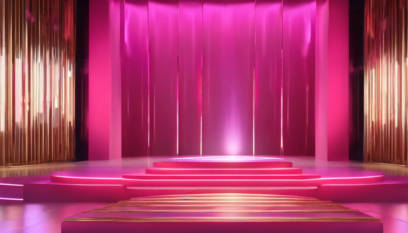 masterpiece, top-quality, Fancy spacious live stage, near future, the panorama, frontage, glaring, Lots of magenta spotlights, Black glossy floor, Contre-Jour, a cool, Fancy decoration, with no people, clean back ground, 3d rendered
