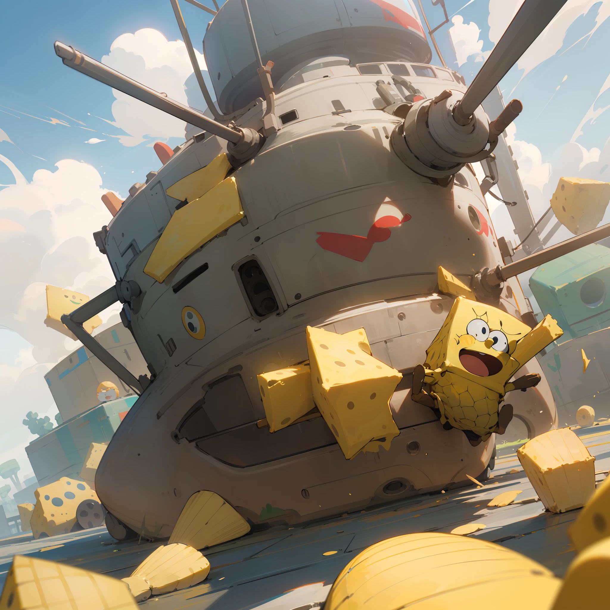 SpongeBob and Elon musk in a epic battle