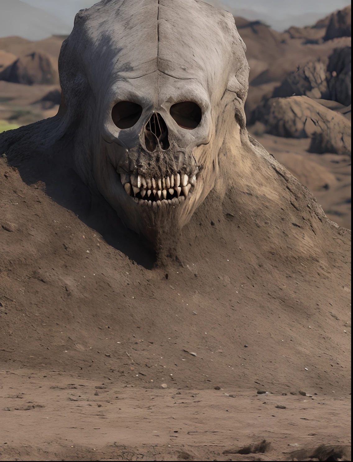 Monstro pedra ,dentes grandes e afiados olhos negros assustadores,com areias escorrendo em seu corpo , seu corpo todo feito de escamas de pedras , no fundo o deserto montanhosa,qualidade boa, realista