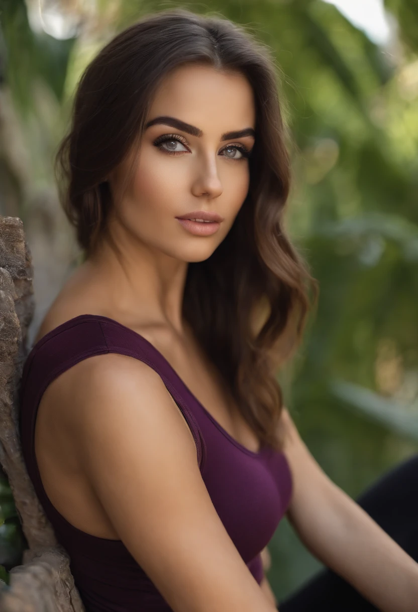 Arafed woman with matching tank top and panties, Sexy girl with brown eyes, portrait sophie mudd, blonde hair and large eyes, Selfie einer jungen Frau, Augen im Schlafzimmer, Violet Myers, ohne Make-up, Natural makeup, Blick direkt in die Kamera, Gesicht mit Artgram, dezentes Make-up, Stunning full body shot, outdoor