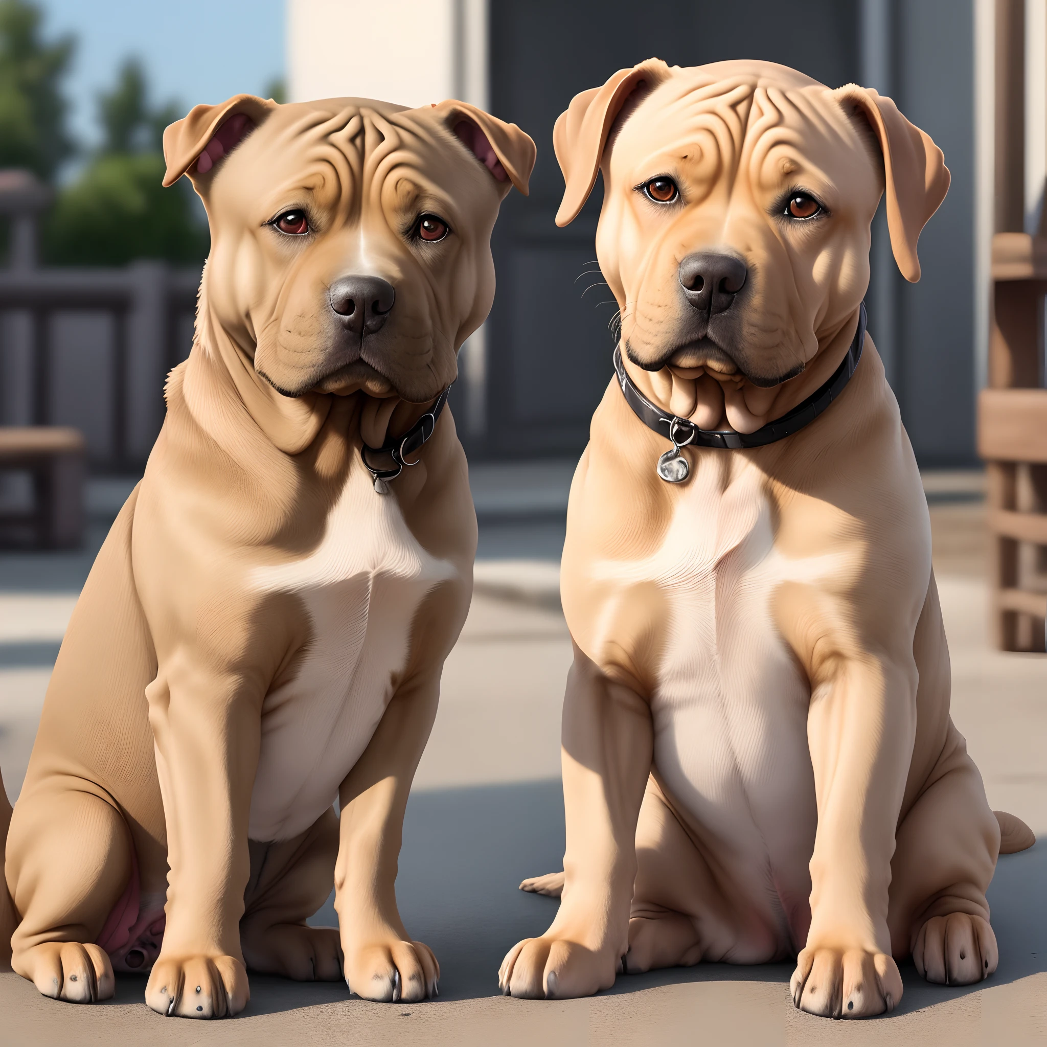 pitbull dog that is light tan and must have shar pei dog ears that are small and brown. no wrinkles on snout and only four wrinkles on the top of head.