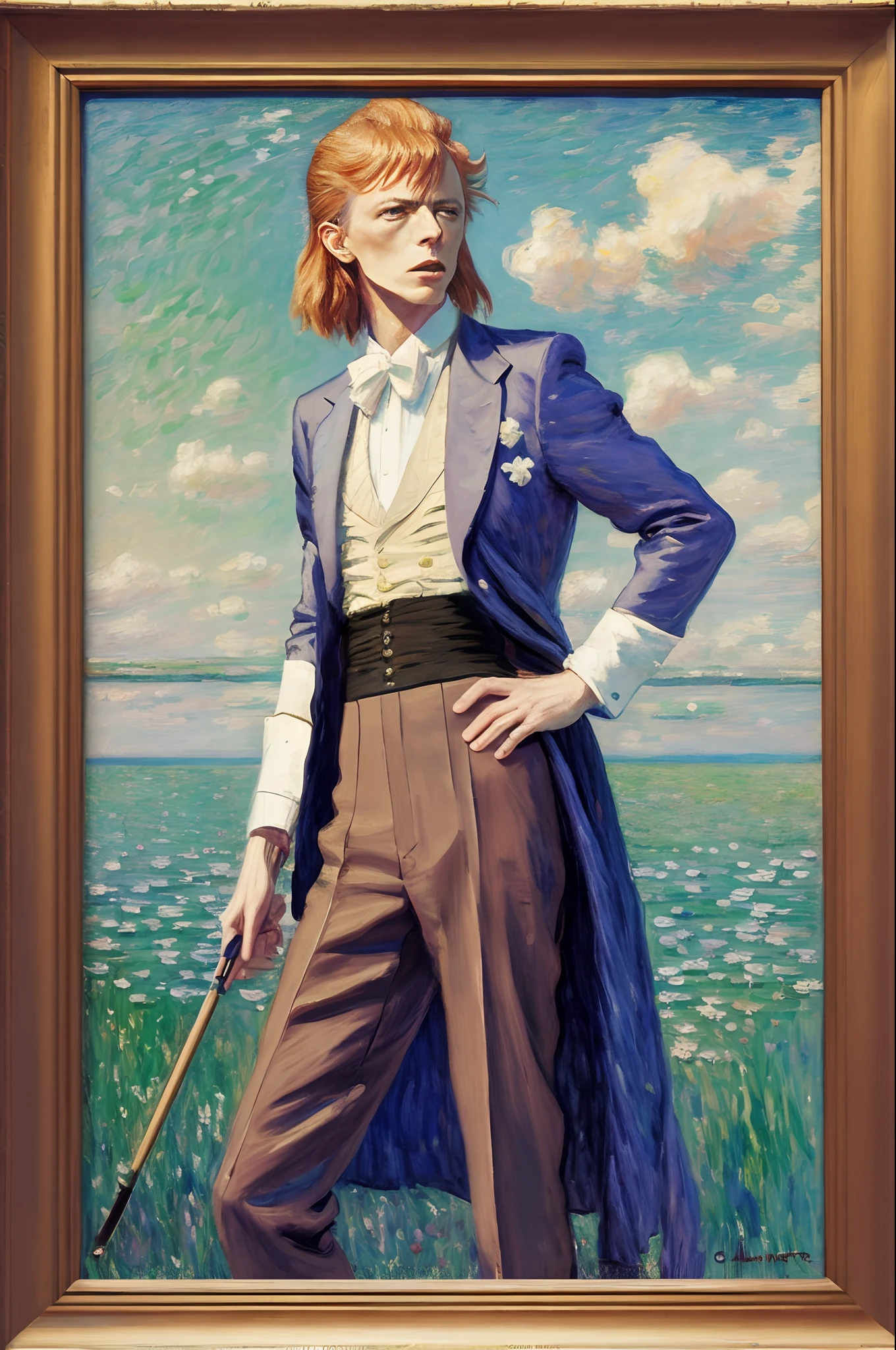 David Bowie in the style of Claude Monet, impressionism, impressionist painting, brush strokes, monet