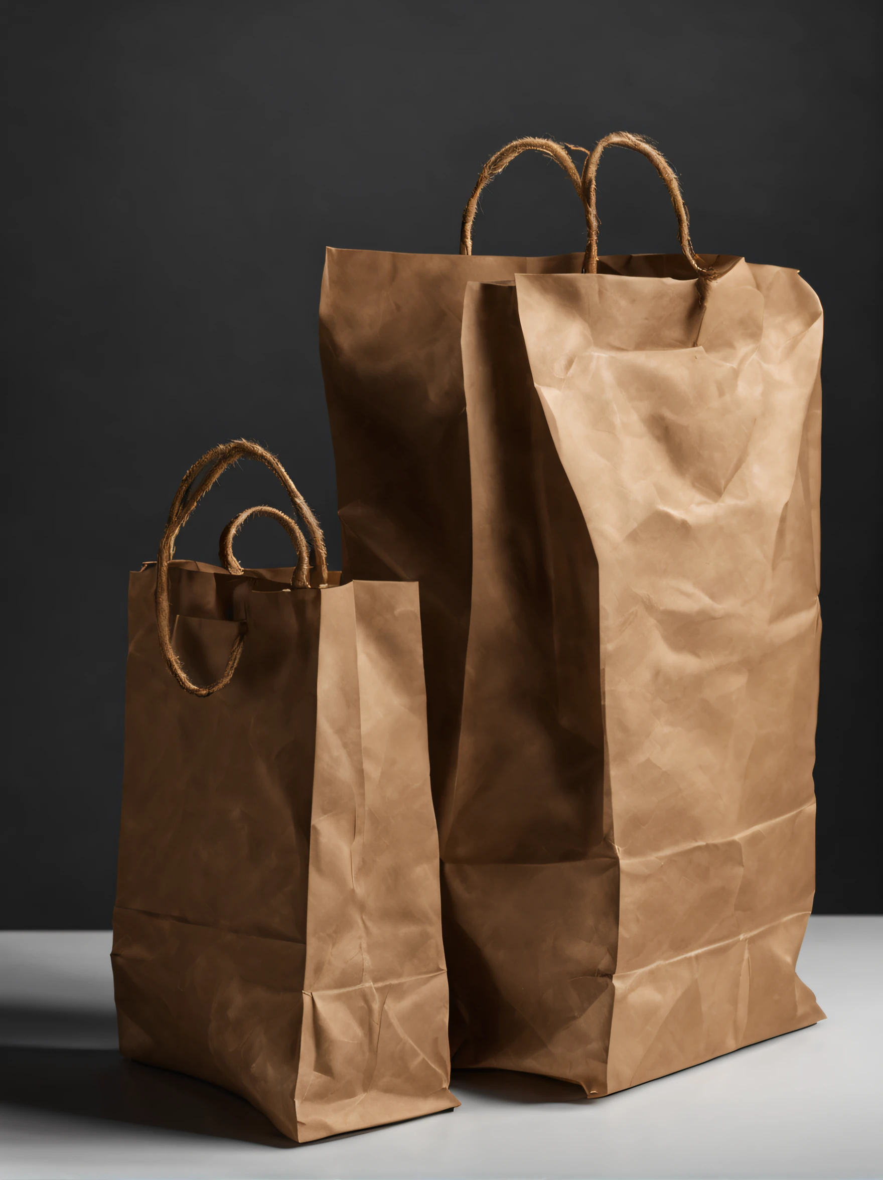 Images in RAW format，Real images，Oiled paper bags，with black background，studio photoshot