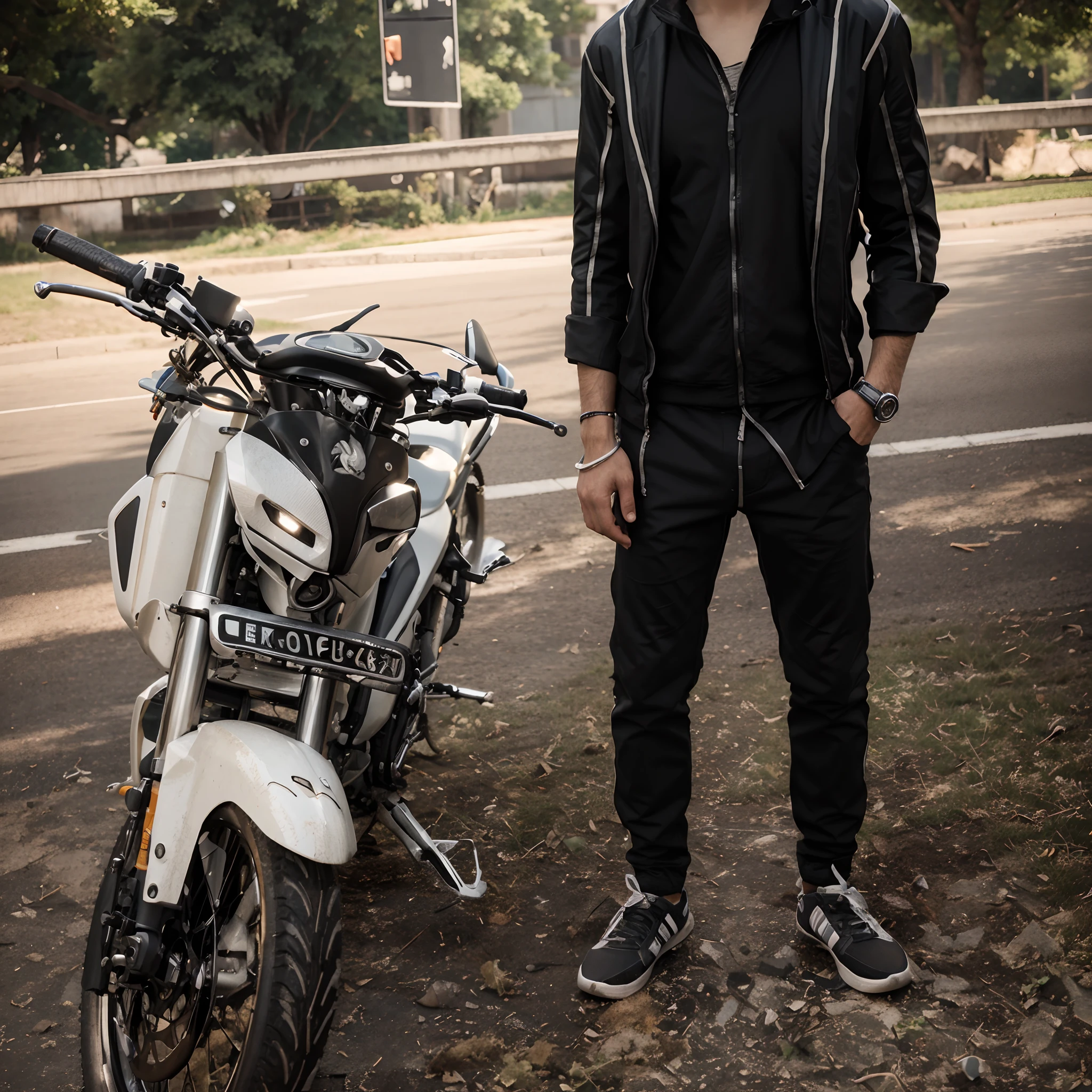 Boy with bike futuristic background realisti c face 8k ultra high quality hd