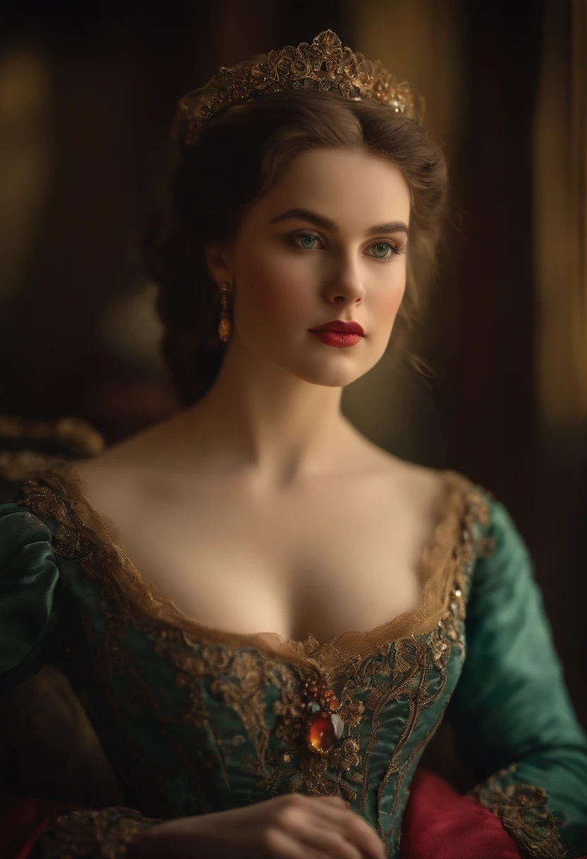 In a captivating exhibition of classical Italian art, a mature woman of stunning beauty, with a splendid figure and fair complexion, kneeling, She dresses in two pieces of transparent fabrics that reveal her voluptuous curves. Broken clothes covered by transparent cups , they reveal a deep cleavage, This exquisite portrait, similar to a Jan Saudek Style Photograph, shows the attractive features of women with grace and charm. The background in a warm colored bedroom interior , ochre and bluish gray. Detailed brushstrokes enhance the delicate textures of her attire and the softness of her skin, creating a fascinating, high-quality image, timeless and captivating. The combination of realistic textures with dreamlike elements creates a sense of mystery, transcendence and an invitation to travel into the unknown and create a visual masterpiece of great quality and captivating beauty, In a Bluish World of Dreams , and with many details, magical realism, Canon eos 5d mark 4 , lighting by Rembrandt. (dark realism 0,5 stat 1 int 1)