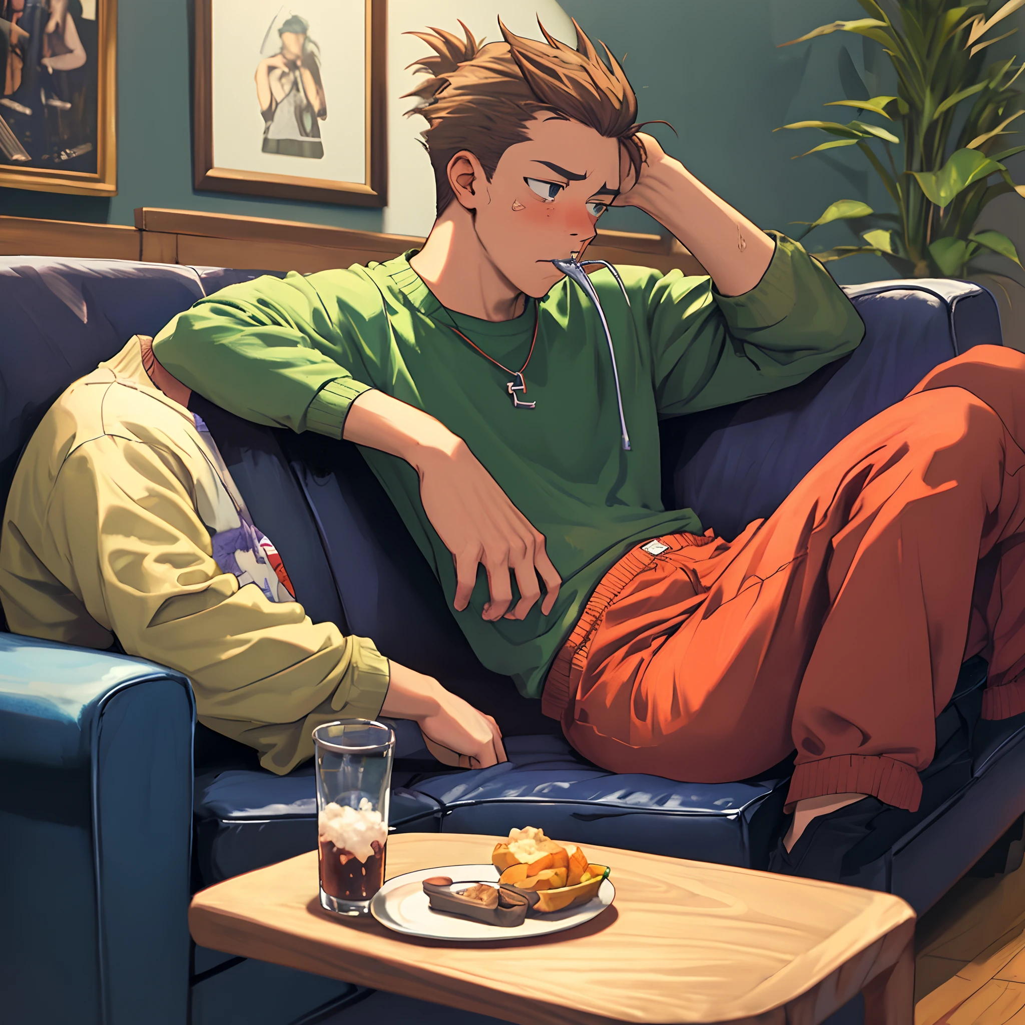 Sad Bart siting in the couch drinking lean