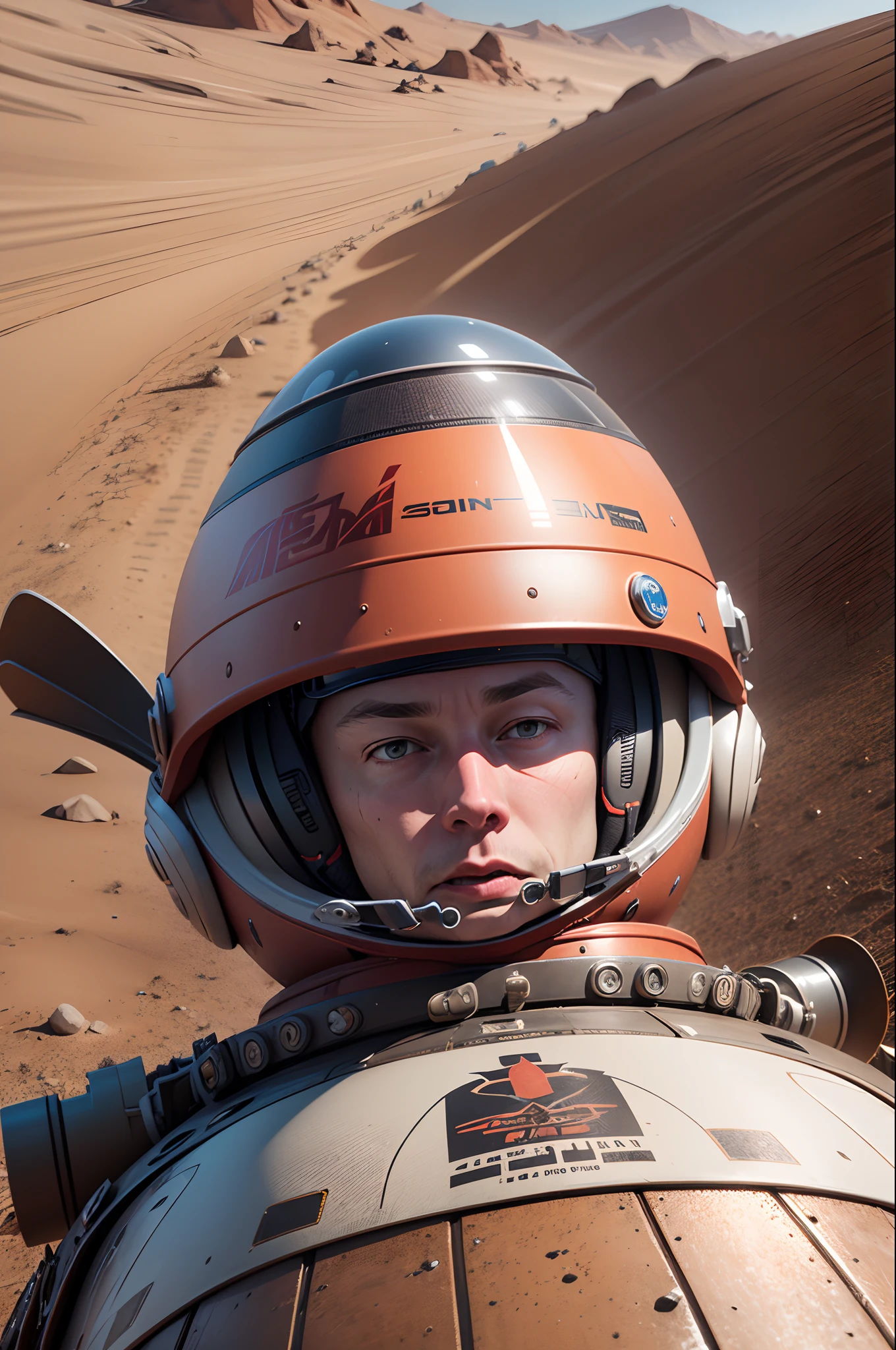 create a 3D disney pixar style image of elon musk on mars with a rocket with the tesla logo in the background --auto --s2