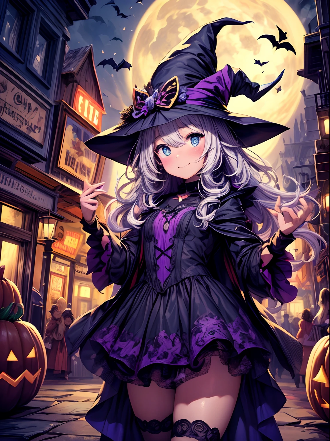 WITCH GIRL Cute costumes、)、It seems fun、Esbian full body、、in a dark city、Crows are flying, SEMINUA, THREAD PANTIES, Sexy Bra