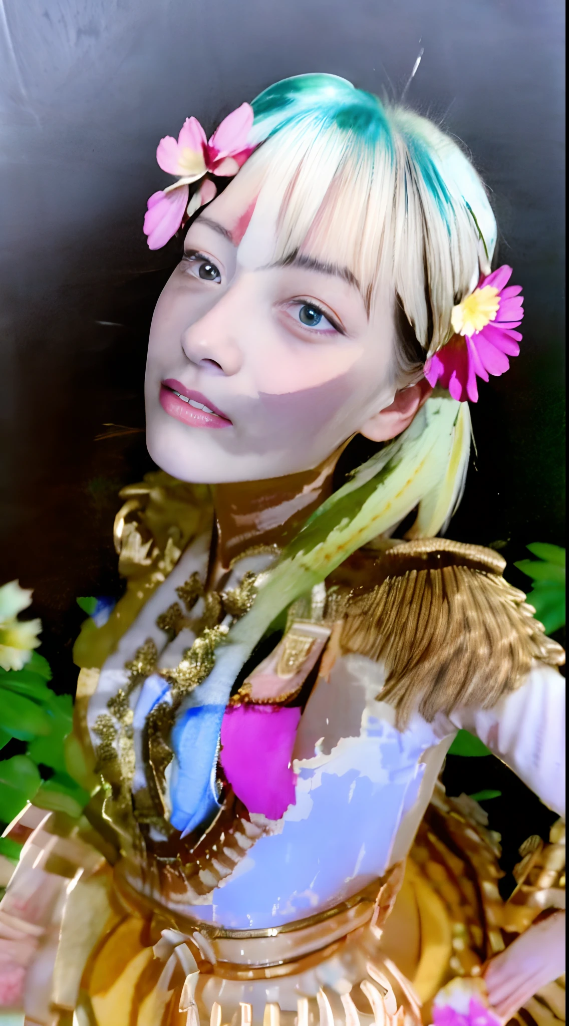 (Best Quality),(masutepiece:1.2), (Colorful:0.9), (Ink splashing),(splashes of colour),((watercolor paiting)), Clear Sharp Focus, model shot,, (Goddess of Spring Portrait:1.5), cute expression,Elegant blonde, beautiful detailed face and eyes, Elegant kimono, forested background,, colorwater