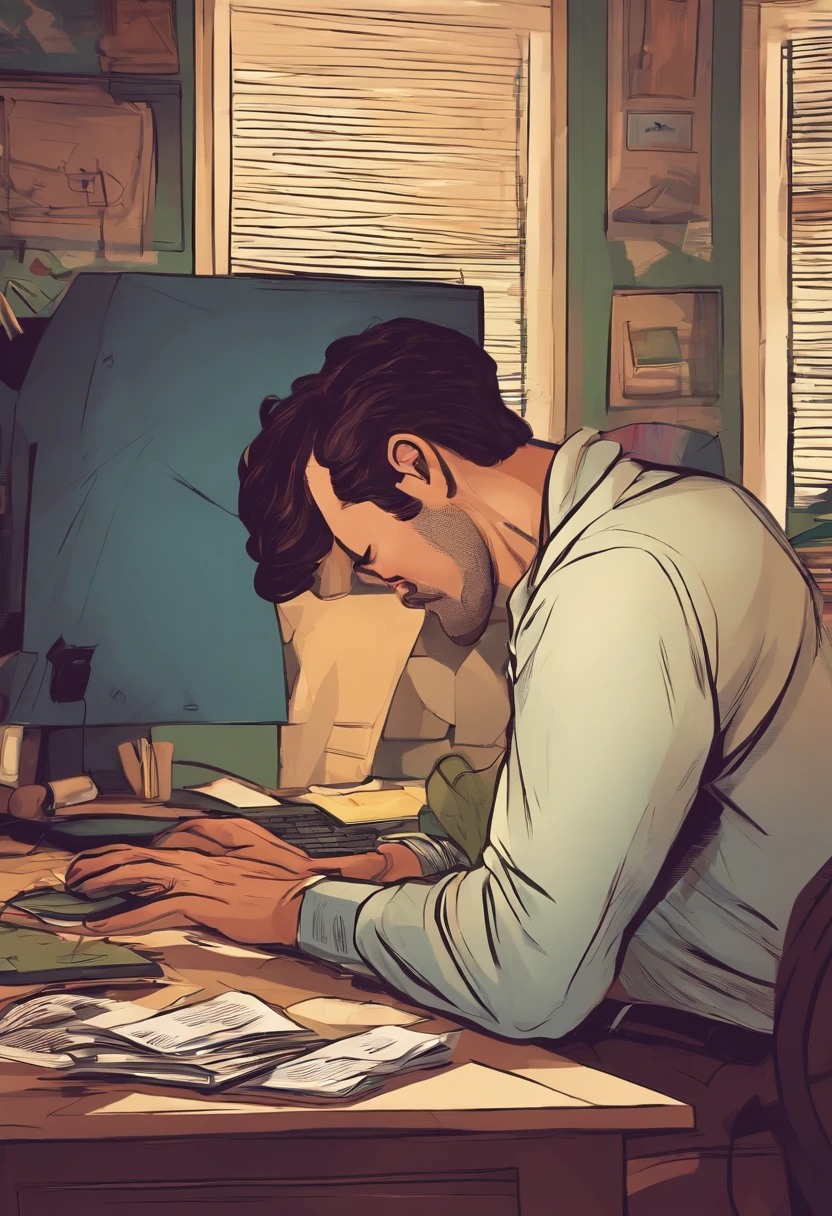 Arafed man sitting at a desk with a computer and papers - SeaArt AI