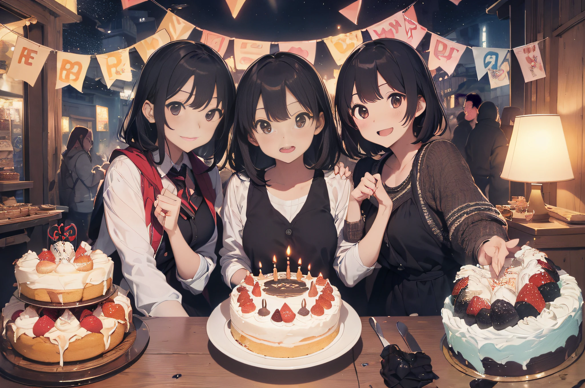 (masutepiece, Absurd quality, of the highest quality, Official art, Beautiful and aesthetic: 1.2), (One Woman: 1.4), Highly detailed, (Fractal Art: 1.3), Birthday、Birthday Cake、celebration、Celebration Venues、