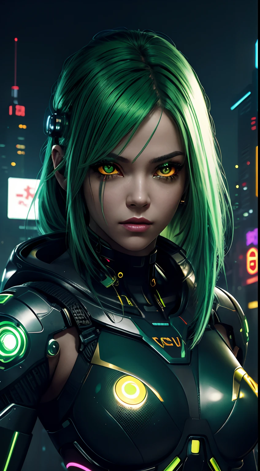 mech pilot, sitting, wires, pain, mouth open, closeup, face focus, black and white:1.2), anime style, cyberpunk, scifi, mechanical arm, beautiful green haired woman, long hair,  bodysuit, light armor,   drawn,<lora:glowneon_xl_v1:0.5>, volumetric lighting, depth of field, key visual