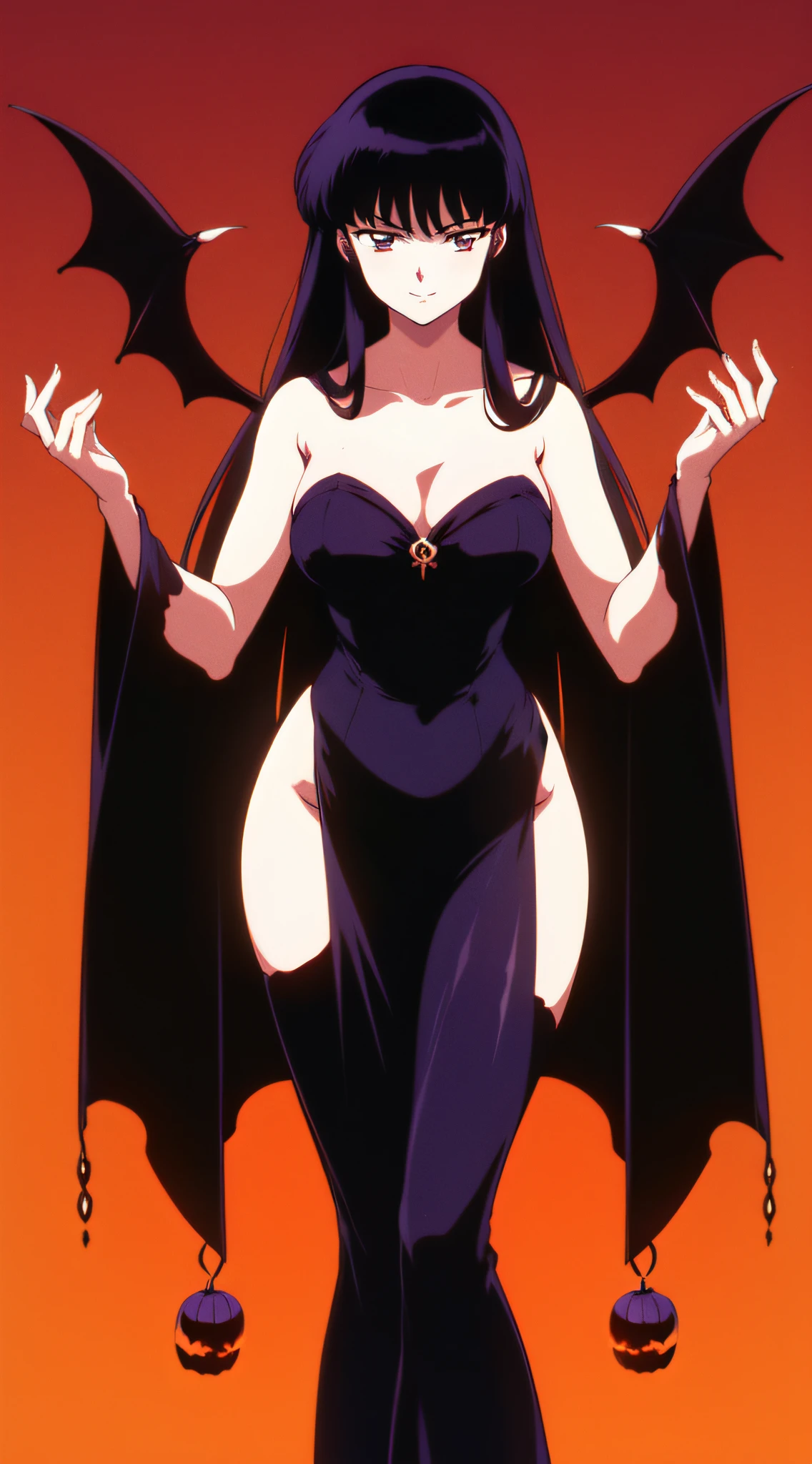 masterpiece, best quality, 1 girl, solo, Kikyo as witch, halloween background, witch,bats, evil pumpkins