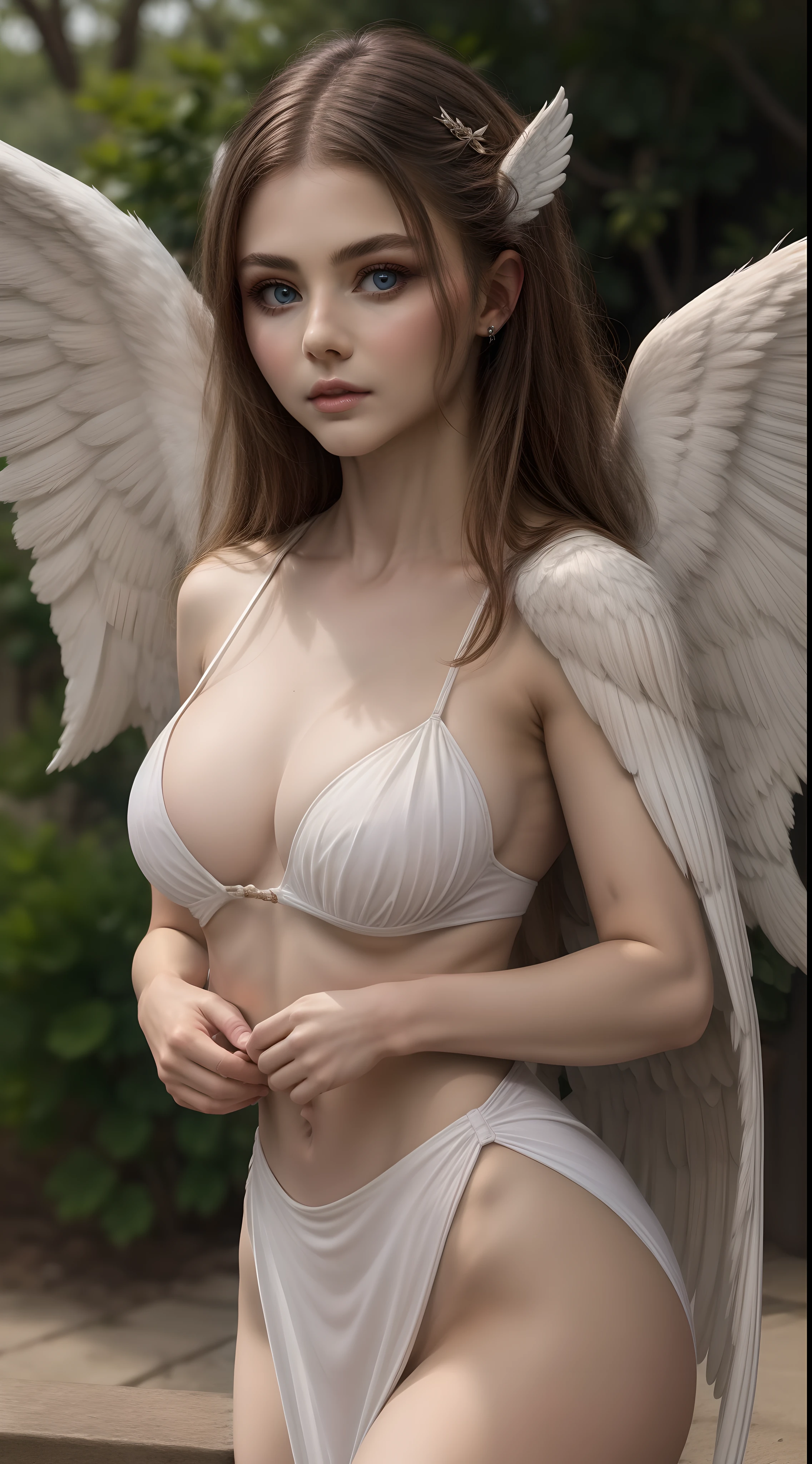 Calidad de imagen superior、obra maestra、Angel woman、white angel wings、Allback、Looking at the camera、Una cara detallada、