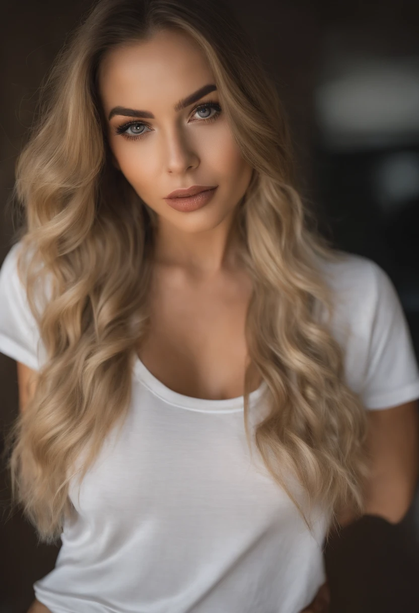 A woman wearing a matching T-shirt and panties, fille sexy aux yeux noir, Portrait Sophie Mudd, Portrait of de Corinnne Kopf, cheveux blonds et grands yeux, selfie of a young woman, Макияж Without, maquillage naturel, Look directly into the camera, Visage avec Artgram, dezentes Maquillage, Excellente photographie pleine longueur, in a room, gros seins, Blonde, Latin, breasts exposed, Chemise torse nu, Take out the chickadees, poitrine sortie, Dans un club