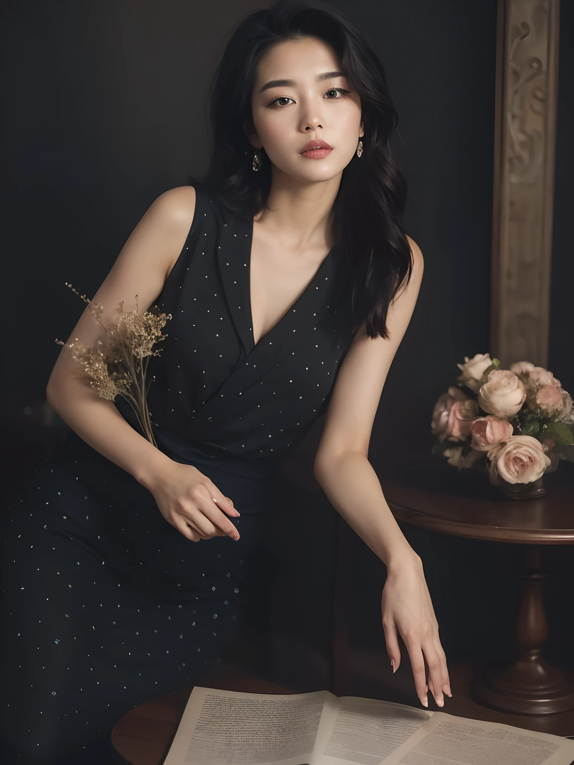(Best quality, 8k, 32k, Masterpiece, UHD:1.2), Photo of Pretty Japanese woman, large breasts, very short bob hair, Black Hair, portrait