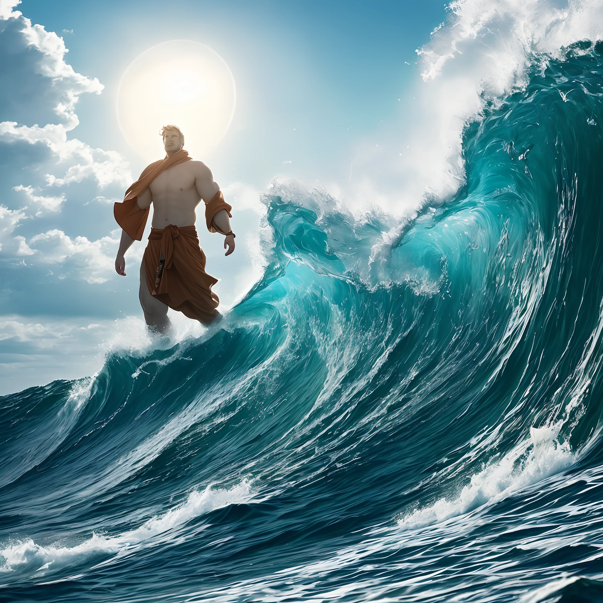 Wovmus, God Of The Ocean (A tall man radiating intense spiritual power, with turbulent air and water currents swirling around him )