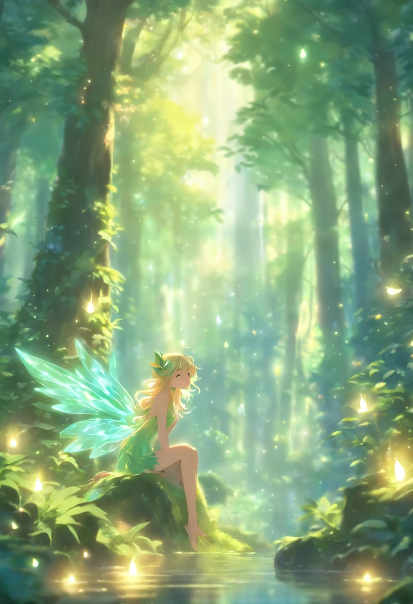 (Best Quality,4K,8K,hight resolution,masutepiece:1.2),Ultra-detailed,(Realistic,Photorealistic,Photorealsitic:1.37),Forest Nymph with Glowing Wings, Made of leaves and nature,ethereal glow,pure,exalted,verdant,Dreamy environment,Magic enchantment,delicate and intricate leaf pattern,,Harmony with surroundings,Sunlight reflecting off the wings,Twinkle in the dark、radiant glow,Calm and graceful posture,Summon the power of nature,Small shimmering dew on the wings,Soft and gentle color palette,An air of mystery and enchantment,Subtle hints of aerial magic,Whispering wind and rustling leaves,Connection with trees and plants,A strong connection to the forest,Overflowing with natural energy,Untouched beauty and innocence,Evokes wonder and awe,Graceful and fluid movement,Natural and organic aesthetics,The Existence of Heaven and Ether,Sunlight shining through the forest canopy,Fairy-like features,Aura of Wisdom and Ancient,Enchanting and untouched forest realm,Magics every step and flutter,Delicate and ephemeral,Illuminate a dark corner of the forest,Close bond with forest animals and creatures,Peaceful and quiet atmosphere,Deep harmony between nature and nymphs,Whisper the secrets of the forest,Each leaf is intricately designed.、Full of life force,Overwhelming tranquility and tranquility,Vivacious and playful spirit.