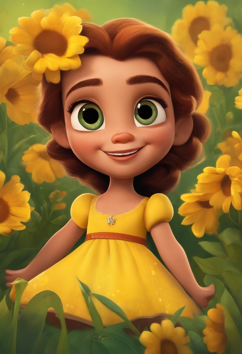 Poster estilo disney pixar. Calopsita femea, yellow head,corpo sinza perolado, feliz brincando