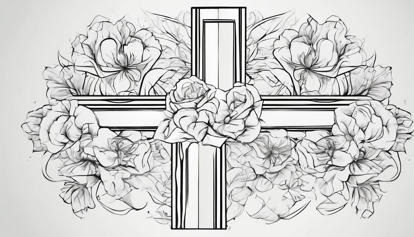 um crucifixo em destaque, com flores de rosas ao redor