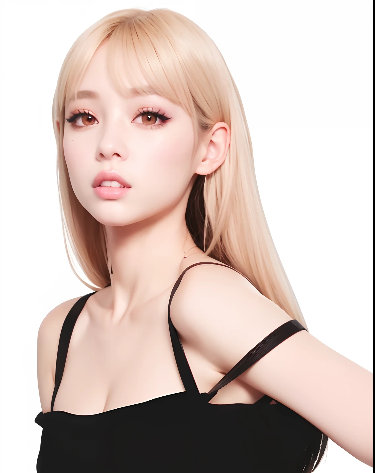 Mujer rubia con cabello largo y vestido ????? posando para una foto, Retrato de Jossi de Blackpink, in the art style of bowater, Retrato de Kim Petras, Retrato de Kpop Idol, portrait of female Korean idol, Lalisa Manobal, Parque Roseanne de Blackpink, Lalisa Manoban de Blackpink, digital anime illustration, Arte digital de un elegante