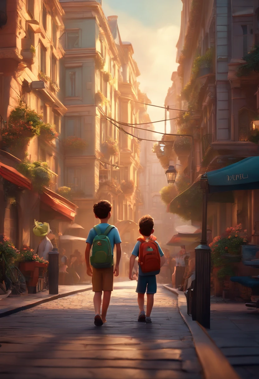 (Disney Pixar style) there are many children standing on the sidewalk with backpacks, animated film, animation film, 3 d animated movie, animated movie still, cyril rolando and goro fujita, animation film still, animated film still, animated movie, in style of cyril rolando, childrens art in artstation, inspired by Cyril Rolando, movie promotional image, concept art of single boy