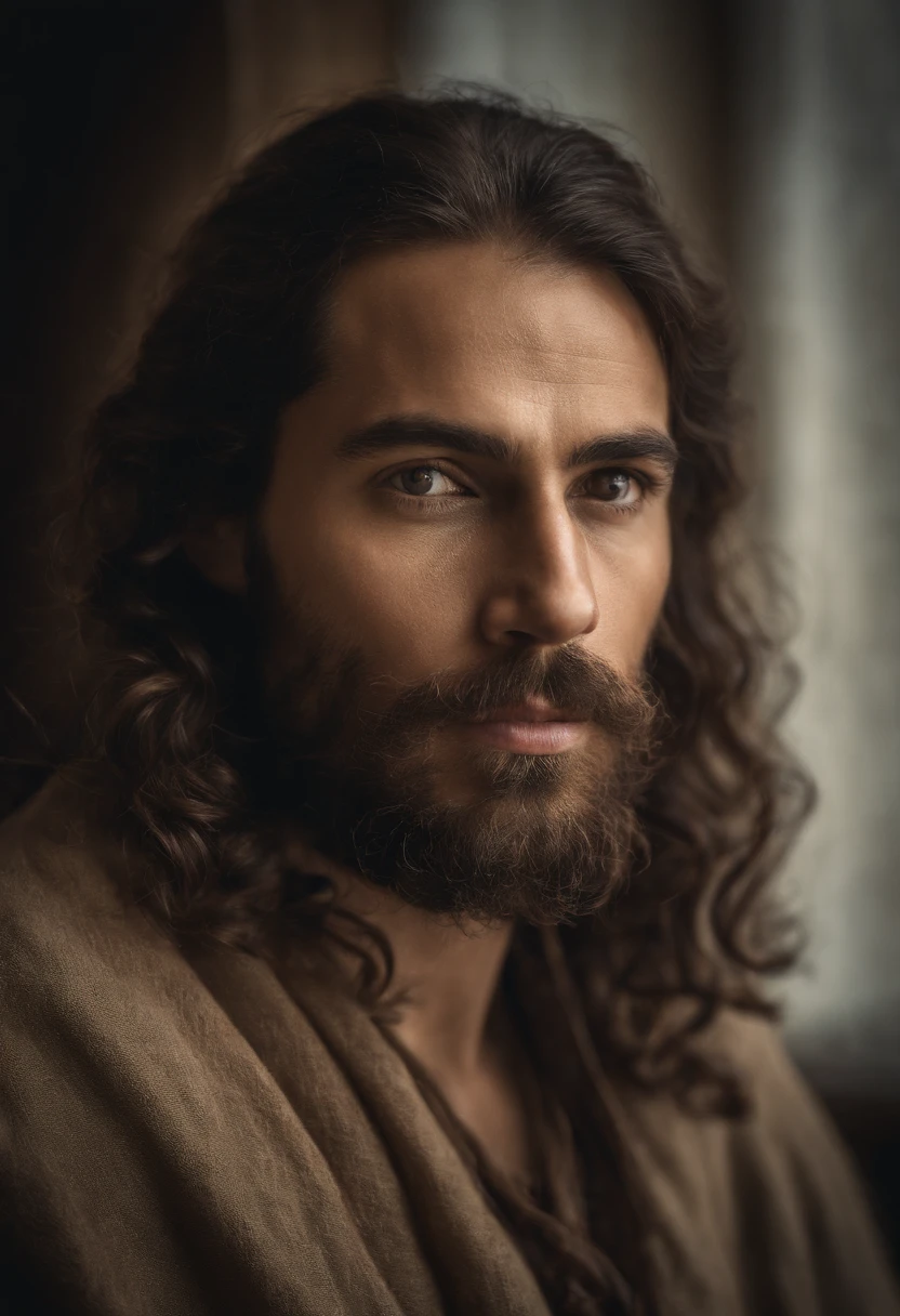 Uma imagem fotorrealista de jesus vindo sobre as nuvens no apocaplise, with beautiful lighting. Photographed from a close angle to capture the sense of grace and beauty.