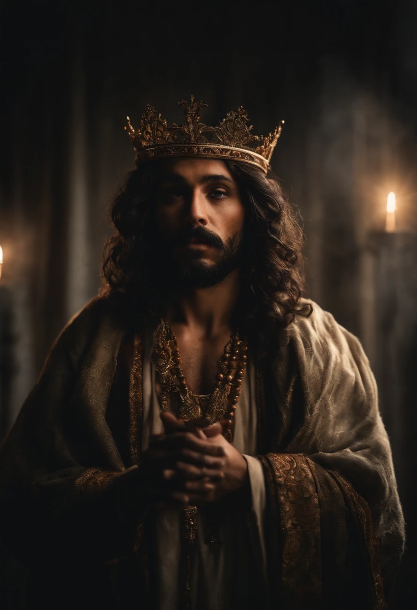 A scene from King Solomon in a dream, fazendo seu pedido a Deus por sabedoria, with symbolic elements, ultra detalhado, ultra detalhado background, 8k