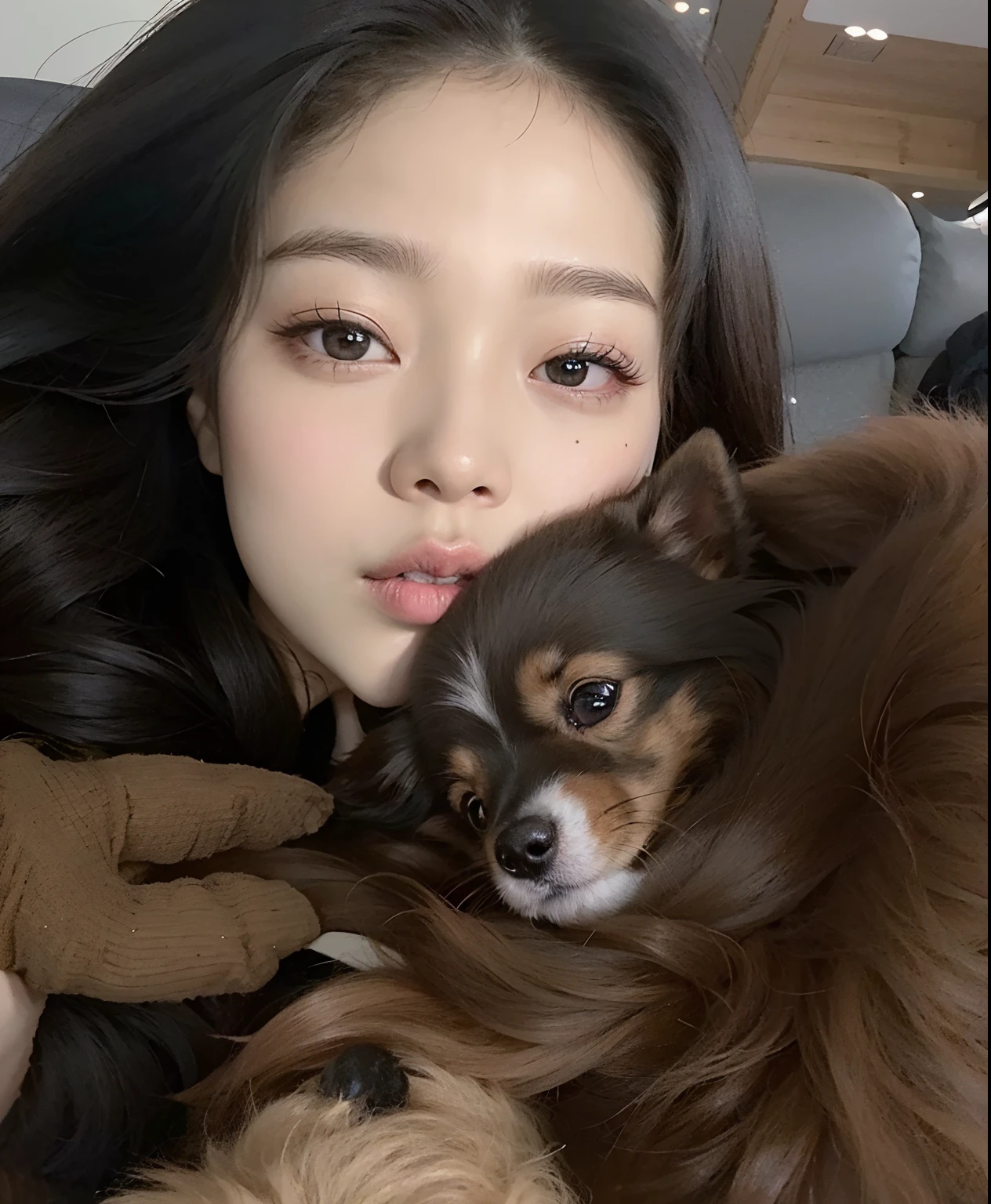 there is a woman holding a small dog on her lap, blackpink jennie, song hye - kyo, heonhwa choe, jossi of blackpink, park ji-min, with cute doting eyes, jisoo of blackpink, jaeyeon nam, roseanne park of blackpink, dilraba dilmurat, jisoo from blackpink, with dogs, gongbi