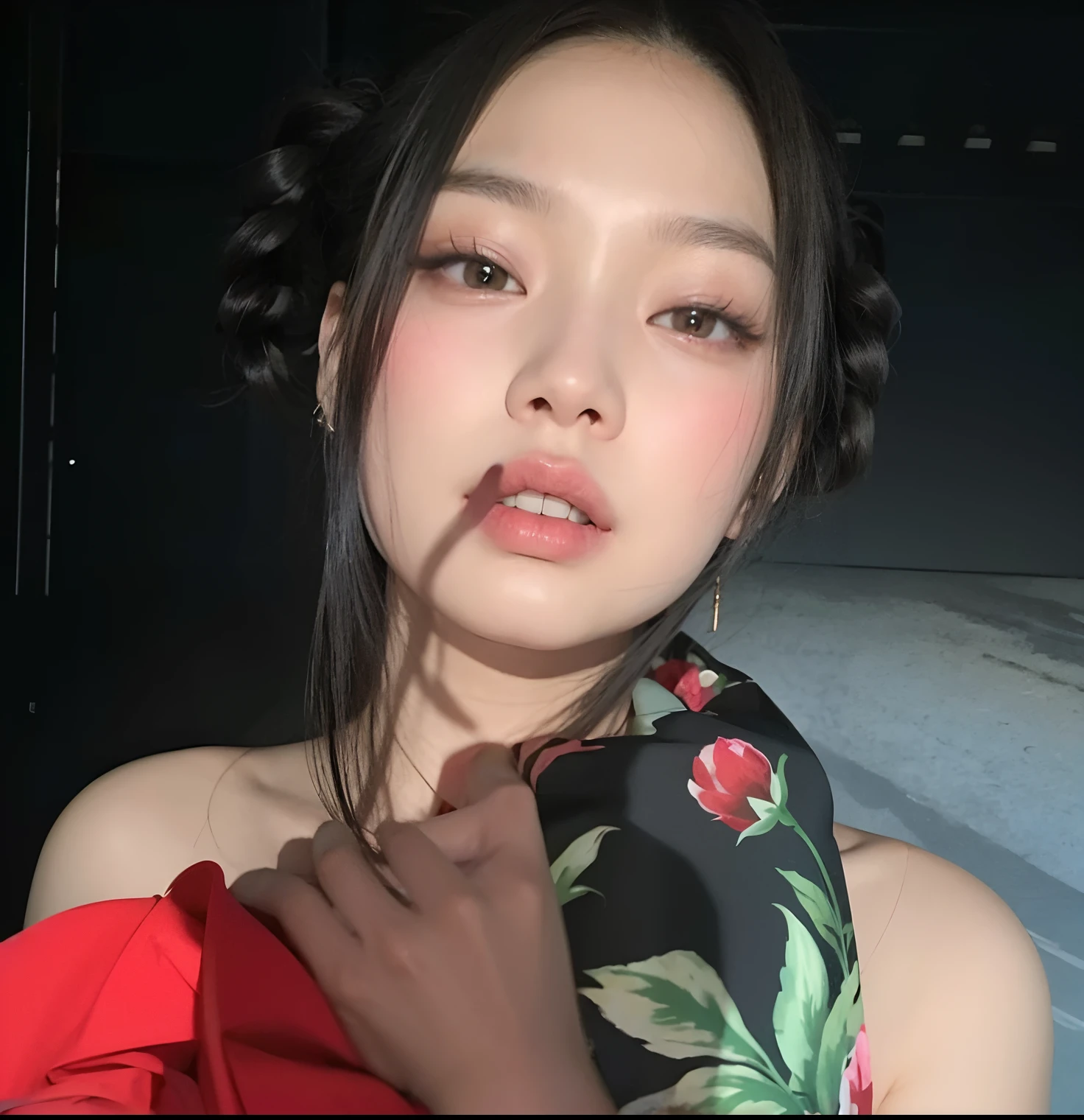 there is a woman that is wearing a red dress and a black tie, blackpink jennie, lulu chen, wenfei ye, gemma chen, roseanne park of blackpink, xintong chen, sha xi, portrait of jossi of blackpink, mingchen shen, jossi of blackpink, louise zhang, xue han, yanjun chengt, heonhwa choe
