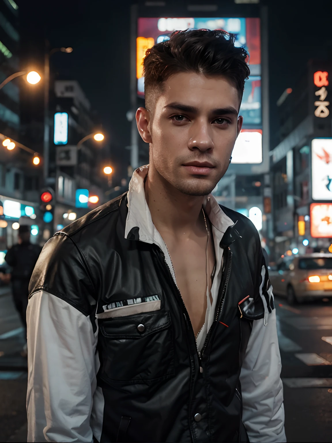 Change background cyberpunk handsome boy, realistic face 8k, ultra realistic