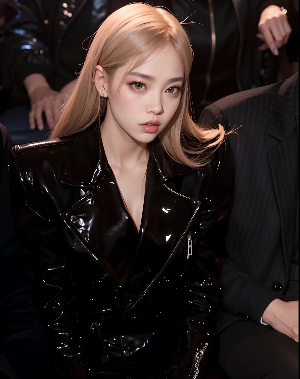 Mujer con chaqueta negra sentada al lado de un hombre, Jossi de Blackpink, Parque Roseanne de Blackpink, Retrato de Jossi de Blackpink, Cl, Lalisa Manoban de Blackpink, Sun Yunjoo, JIA, Brillante por la lluvia, con una elegante chaqueta negra, Jisoo de Blackpink, Ropa negra, Lalisa Manobal, Jisoo de Blackpink