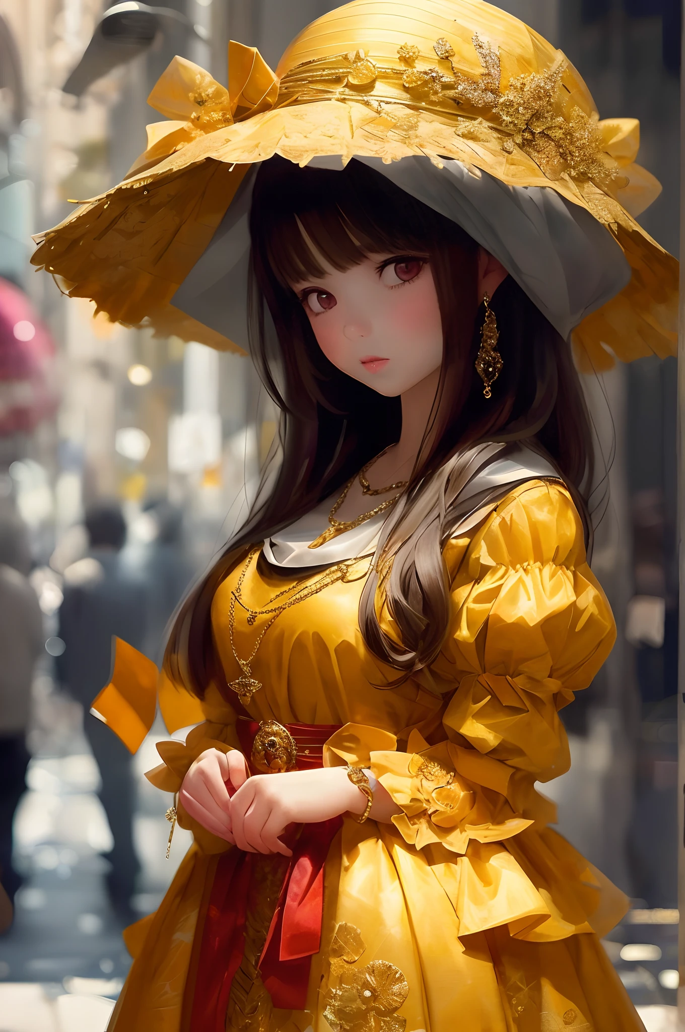 Girl with golden dress and a golden big chain