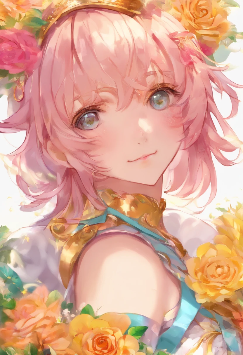 young man, twink, (((male))), (((man))), (((one person))), single, solo, (((very light blonde hair))), (((pink colored eyes))), (medium short hair), (chin-length hair), wavy hair, slim body, ((flat chest)), (((wearing fantasy clothes))), ((fantasy style)), ((wearing flowers in his hair)), flowercrown, ((pointy ears)), sunny weather, (((light pink colored eyes))), smooth skin