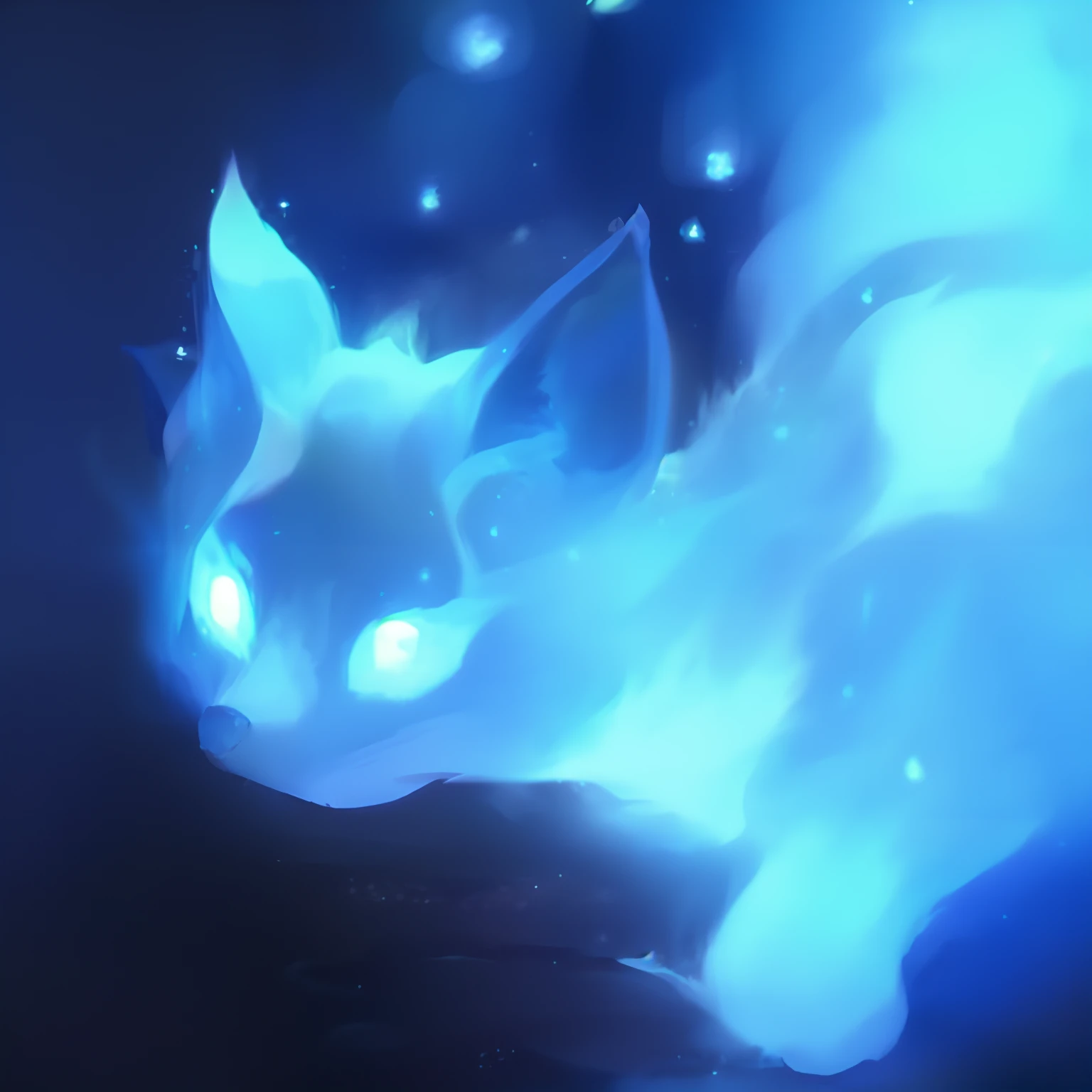 ethereal fox, adorable glowing creature, painted in the style arcane, irridescent ghostly, it is glowing, ghostly form,