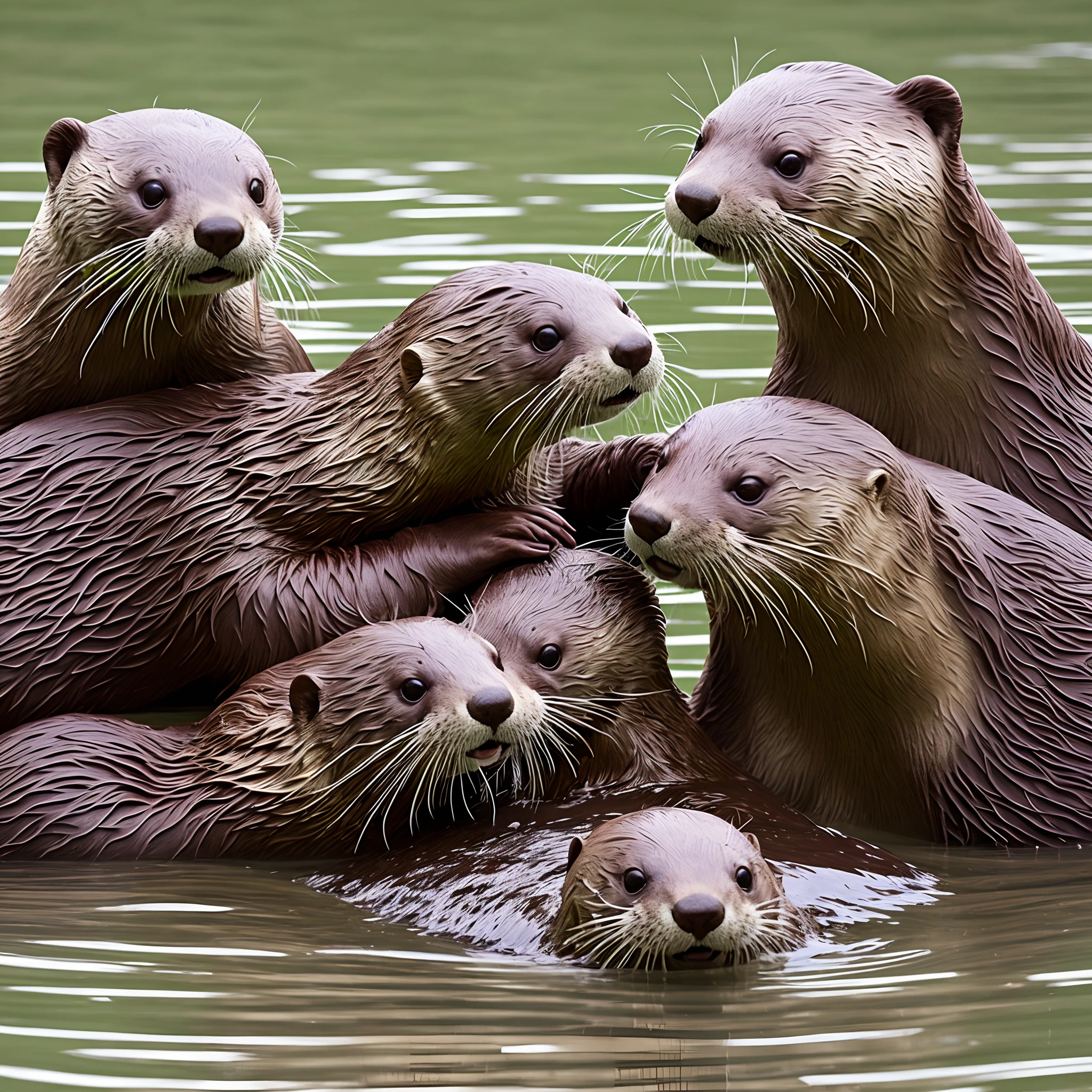 A family of a mother otter with an otter son, and a father bear with a bear son