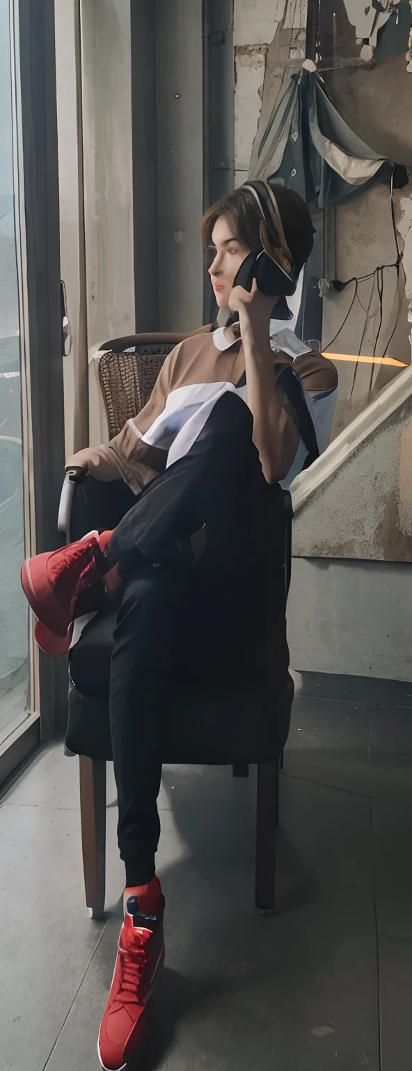 young man on sitting chair 8k ultra realistic and back ground change with youtube studio