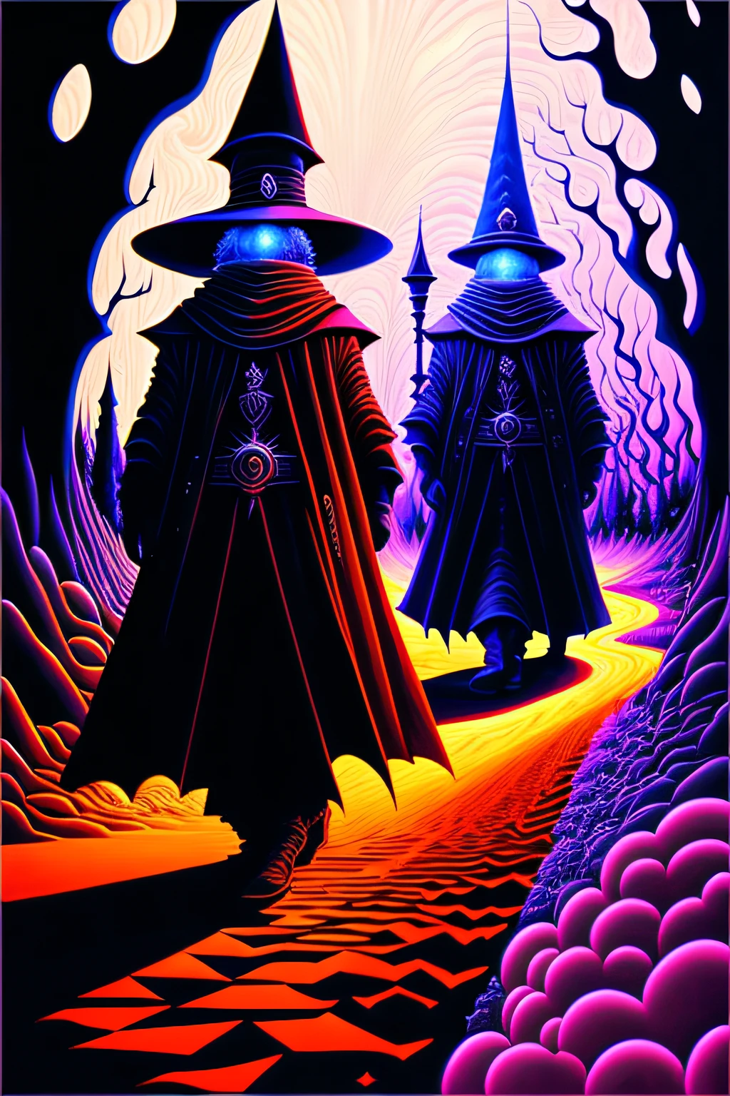 In infrared matrix world a wizard make a trek in shadow lot psychedelic art