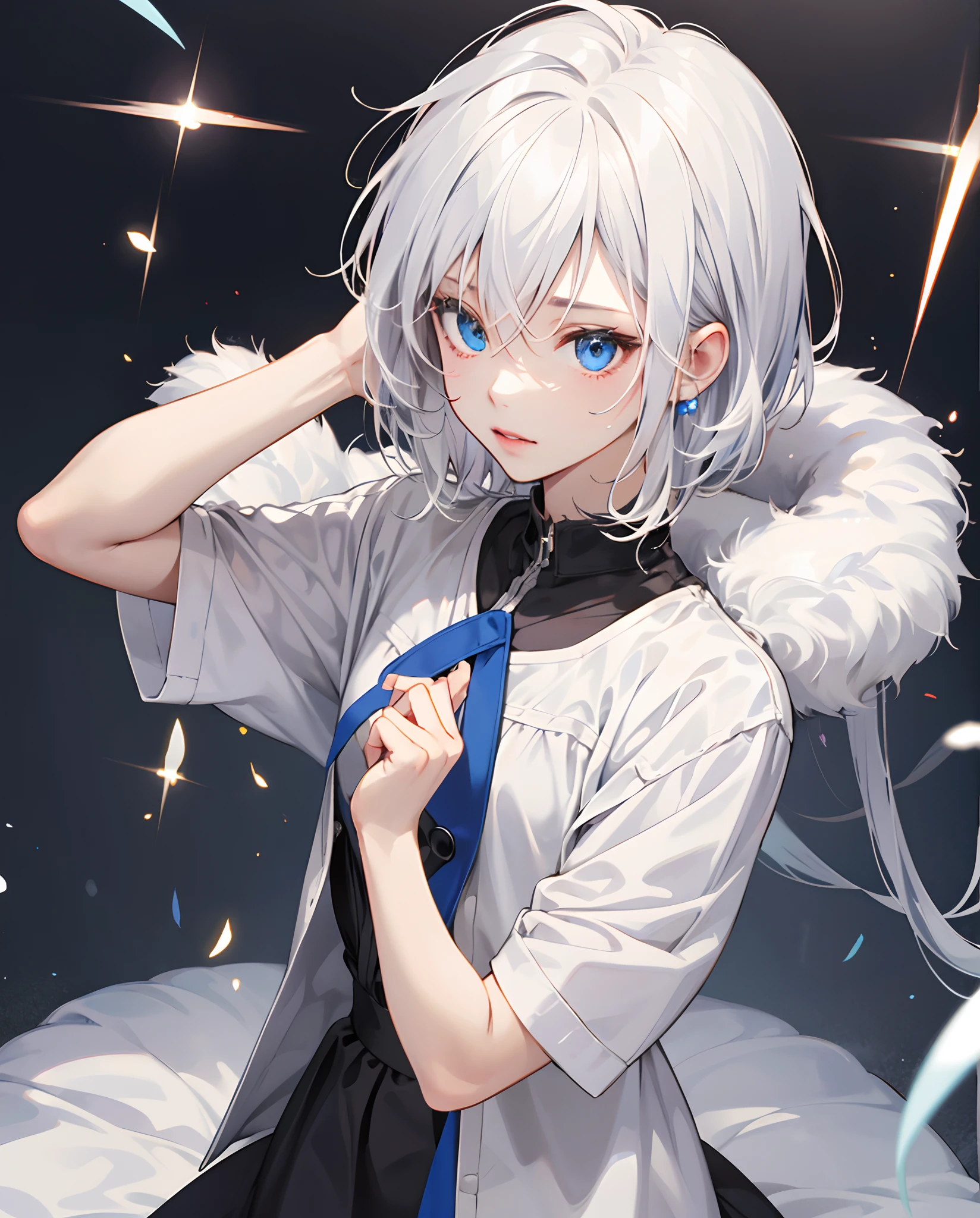 A sweet and innocent anime girl named Mika who has secrets and unique white hair with blue eyes