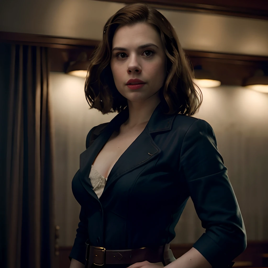 4k highly detailed realistic peggy carter from marvel comics, blonde short undercut bob hairstyle, ((sharp Jawline)), (full body Including Legs), Seduction and fantastic poses