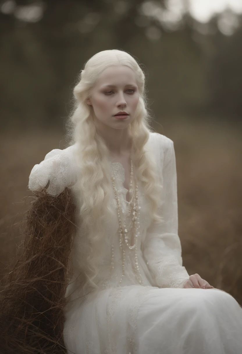 Hay dos mujeres vestidas de blanco con el pelo largo, piel blanca y ojos reflectantes, Natalie Shau, Portrait of albino mystic, con el pelo largo y blanco, albino white pale skin, con pelo largo blanco, inspirado por Ignacy Witkiewicz, Natalie Shau Tom Bagshaw, inspirado por Ray Caesar, Bruja Blanca, monia merlo, pale goth beauty, pale white face