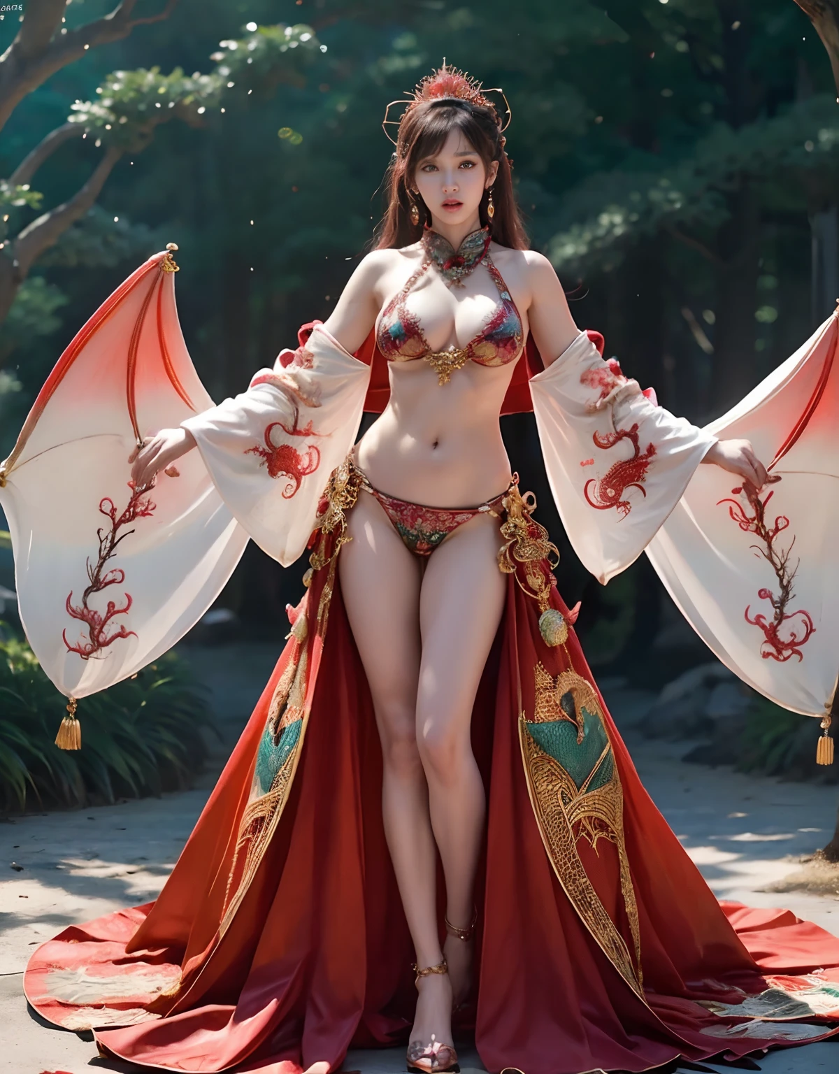 (Fight fiercely with dragons)、top-quality、masterpiece、超A high resolution、(Blue Dragon Armor)、(((Colossal tits))),dragon armor、(((Detailed Micro Bikini))),(Wearing a beautiful crown made of jewels),(Photorealsitic:1.4)、Raw photo、1人、(((Random hair))、(((Take different poses)))、glowy skin、(((Chinese Dragon)))、(Gorgeous Jewelry Necklaces)、(Mystical expression)、(Full Body Angle)、(Fight big dragons)、With a beautiful knife、(Pink Metal Bikini)、(beautiful forest background)、Precipitous cliffs、(Castle background)、((super realistic details))、portlate、globalillumination、(sexypose)、Shadow、octan render、(One-Eyed Scouter)、8K、ultrasharp、Colossal tits、Raw skin is exposed in cleavage、metals、Details of complex ornaments、Japan details、highly intricate detail、Realistic light、CGSoation Trends、Blue eyes、radiant eyes、Facing the camera、Precipitous cliffs、Toostock、(Full Body Angle)、(veils)、(((Heavy Big))),