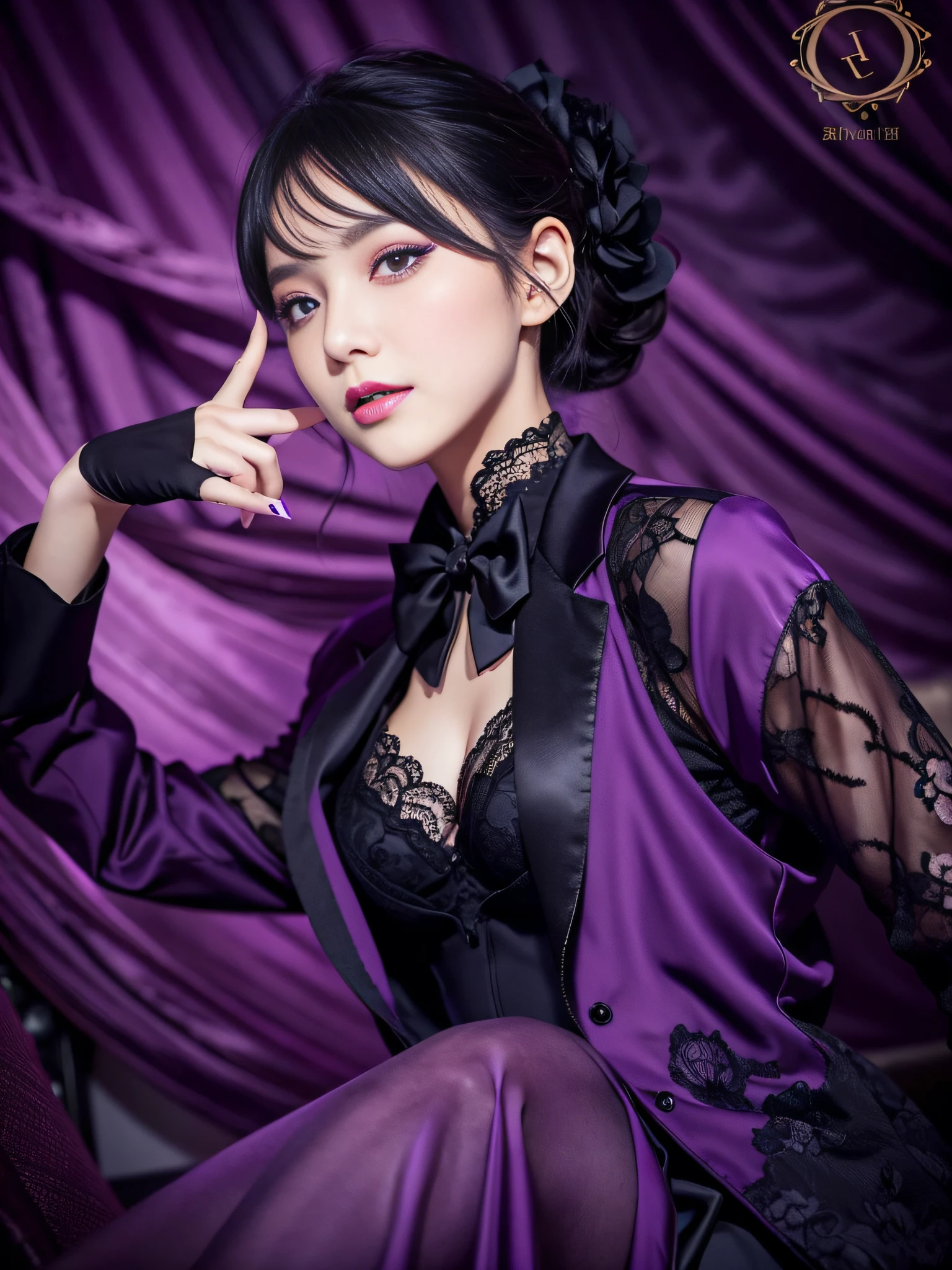 Charming beauties、black pantyhose、Suit jacket、Black tight skirt、beauty legs、Dyed in darkness、lacy fabric、Brainwashing makeup、Purple Cards