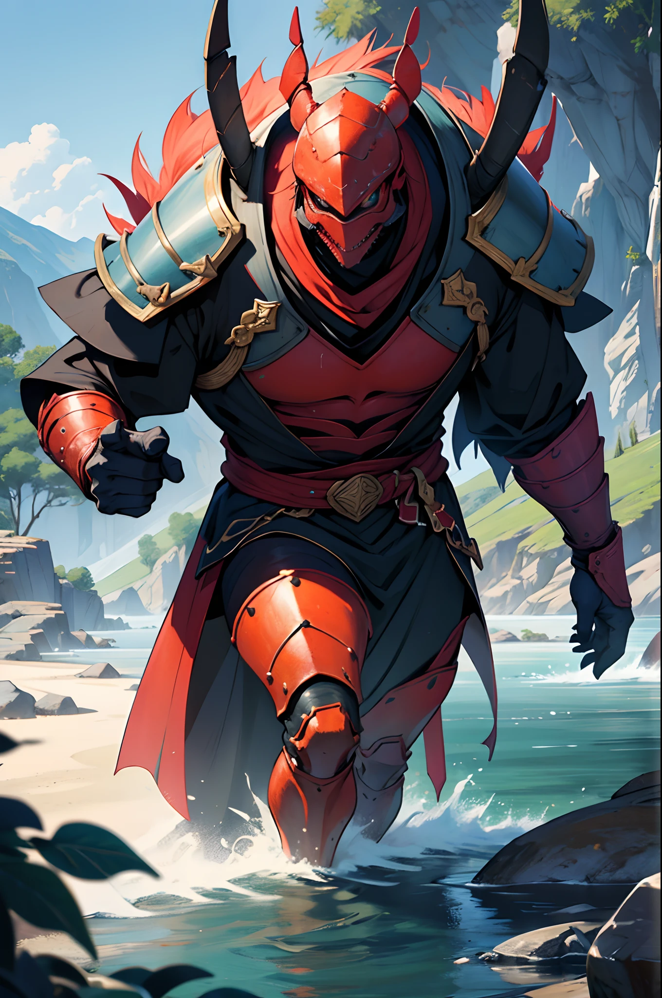 Many Chults can recall children's tales about Aldani, Creepy Lobster Men, who lived in rivers and lakes. For for many years no one has seen an aldani, Opinion spread, that they were destroyed. Truth be told,, many Aldani survived and retreated to the lakes of the Aldani Basin in the heart of Chult.

Aldani looks like a giant, upright lobster. His face, For the most part, covered with armor and looks almost humanoid, except for long eyes. Despite their intimidating appearance, Aldani avoids conflict. Being reclusive and xenophobic, They hide in their lakes and rivers.