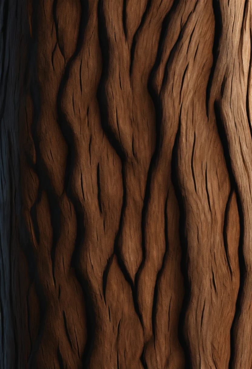 stylized texture of dark brown bark of a tree, the bark has deep grooves and lines that create a contrast. very detailed texture digital painting, uniform soft lighting, hand painted textures . Seamless, tillable,