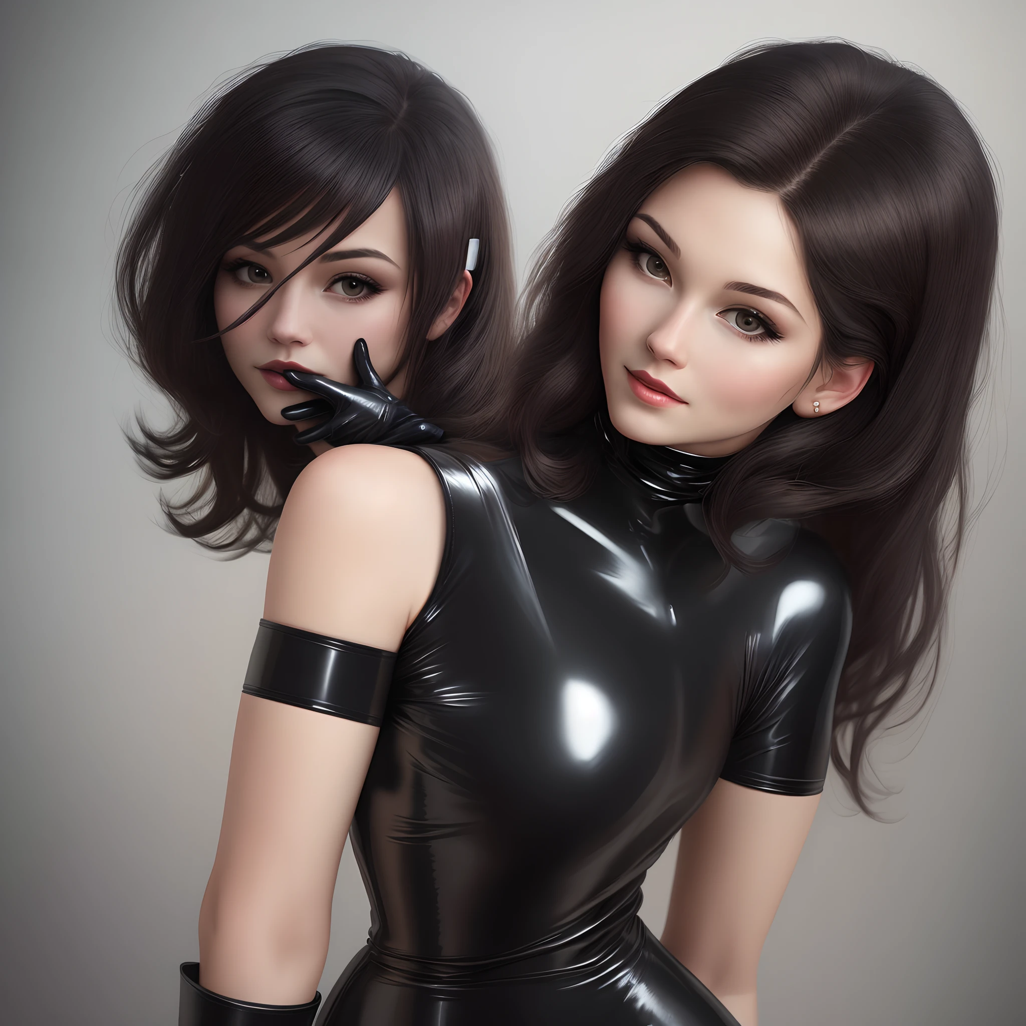 Conjoined twin sisters, solo, two heads attached to the same body, arguing, angry