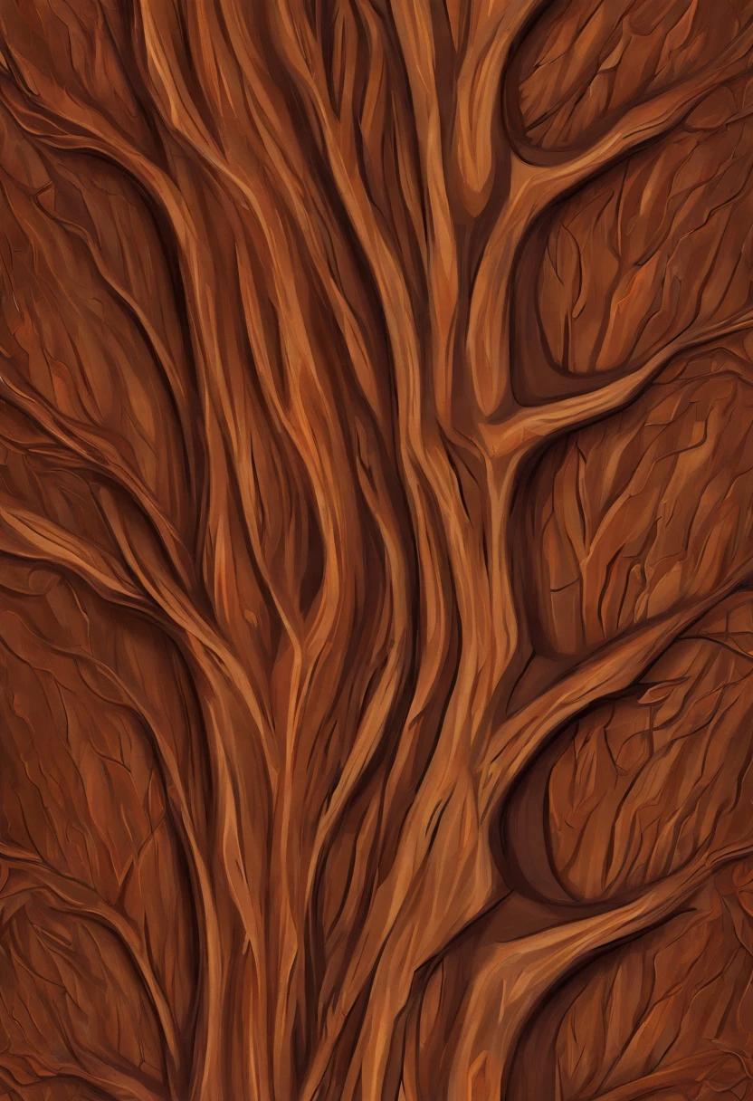 stylized texture of dark brown bark of a tree, the bark has deep grooves and lines that create a contrast. very detailed texture digital painting, uniform soft lighting, hand painted textures . Seamless, tillable,