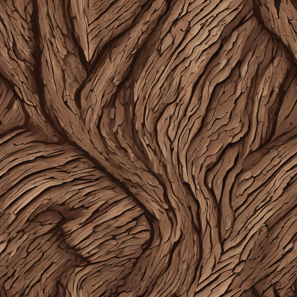 stylized texture of dark brown bark of a tree, the bark has deep grooves and lines that create a contrast. very detailed texture digital painting, uniform soft lighting, hand painted textures . Seamless, tillable,